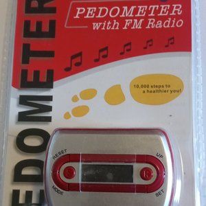 New Pedometer W/Auto Scan Tuner FM Radio, Ultra Sensitive Headset Red & Silver